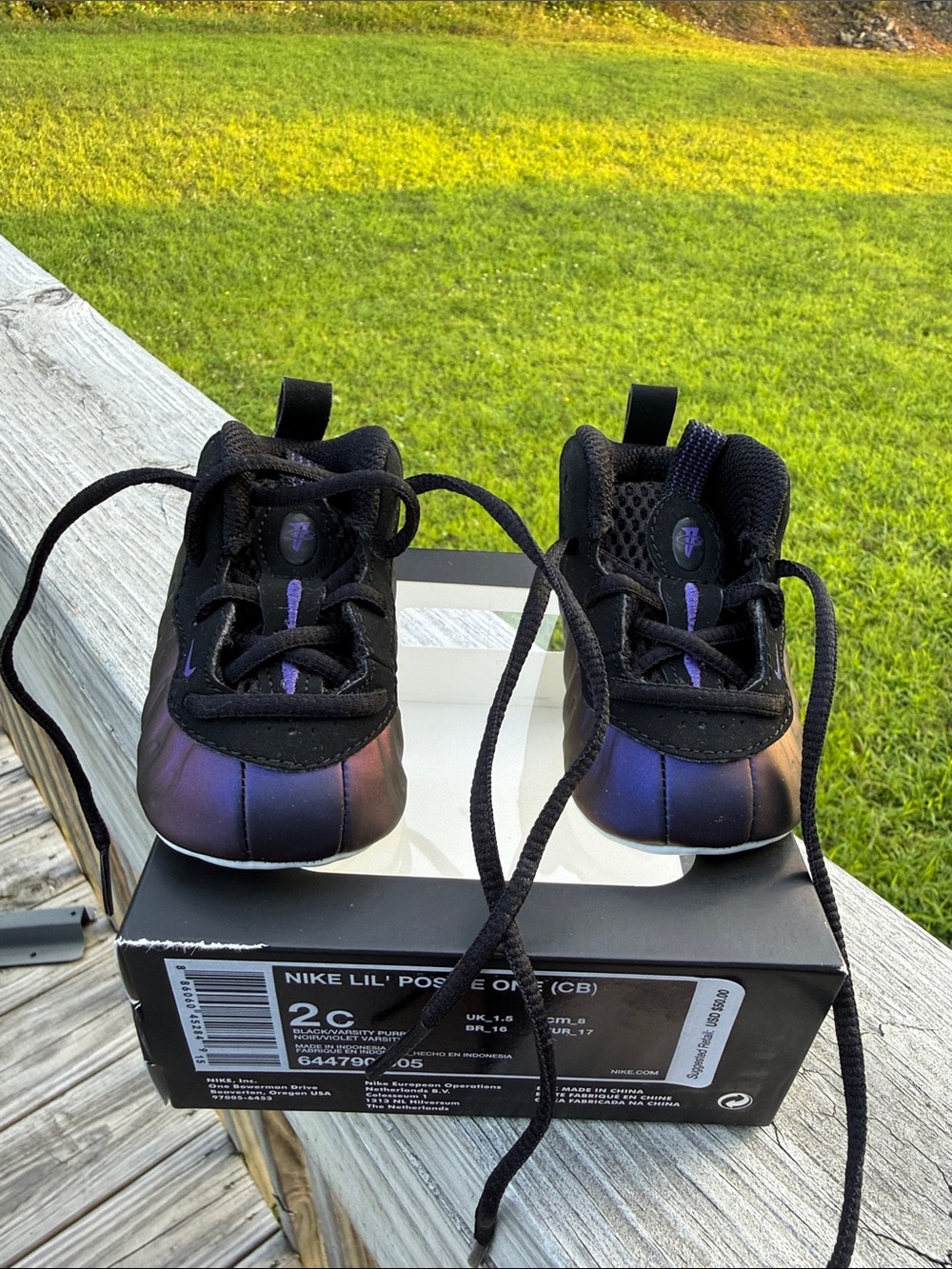 Nike Kids Black and Purple Foamposite Lil Posite Sneakers